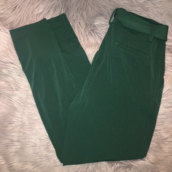 Express Pull On Ankle Mid Rise Pants with Removable Tie in Green XS - Picture 2 of 7